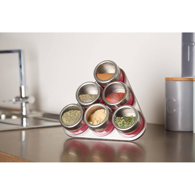 Premier Housewares Hot Pink Magnetic Spice Jars With Triangular Tray