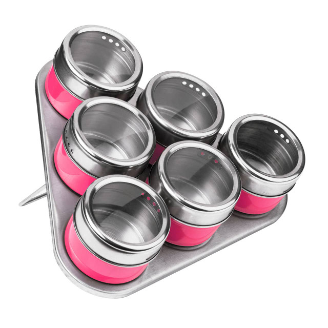 premier housewares Hot Pink Magnetic Spice Jars With Triangular Tray