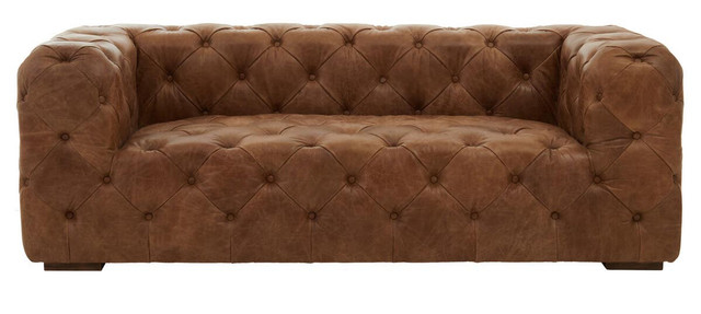 Premier Housewares Hoxton Three Seat Tufted Leather Sofa