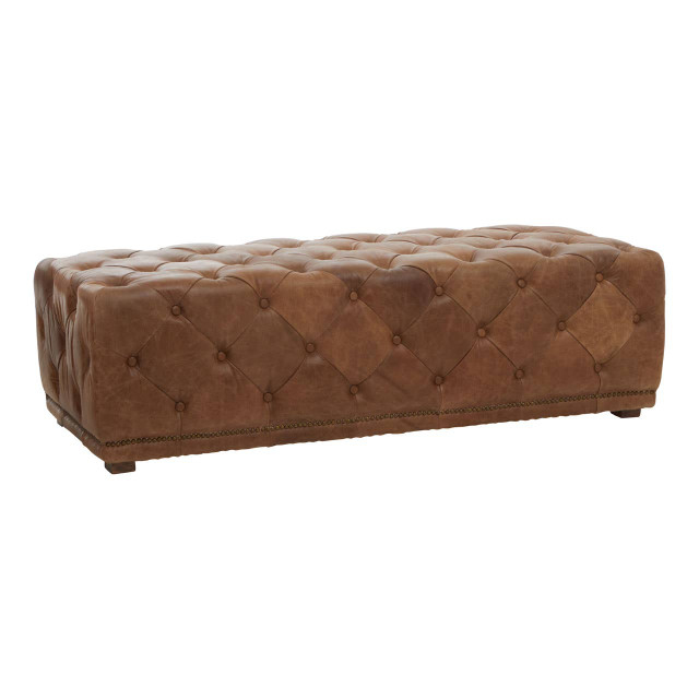 Premier Housewares Hoxton Tufted Leather Rectangle Ottoman