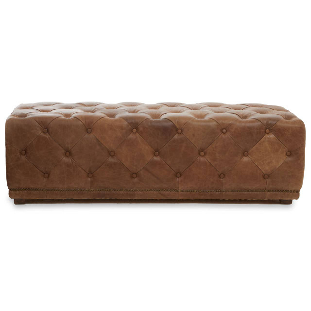 premier housewares Hoxton Tufted Leather Rectangle Ottoman
