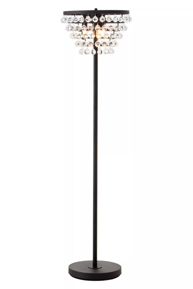 Premier Housewares Hutchinson Clear Crystal Floor Lamp With Black Metal