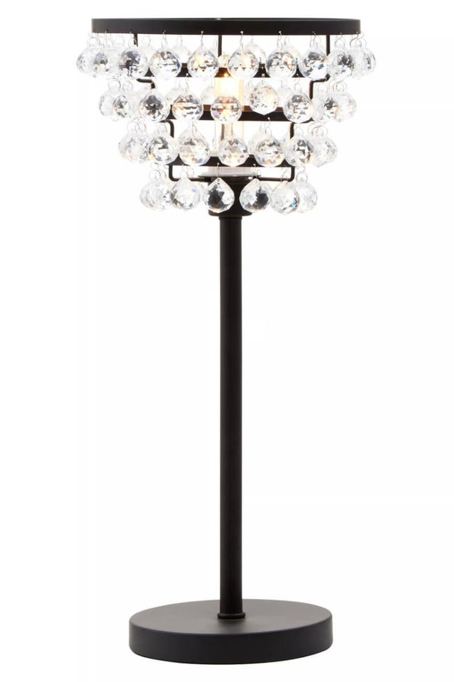 Premier Housewares Hutchinson Clear Crystal Table Lamp With Black Metal