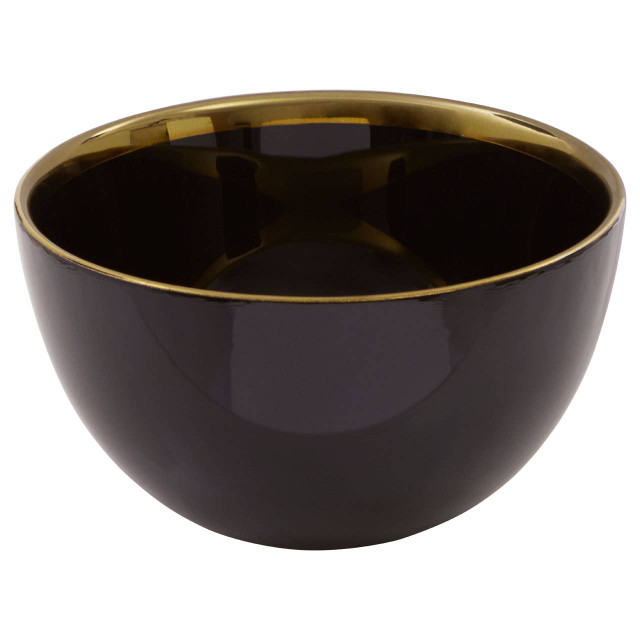 Premier Housewares Ida Black Glass Bowl With Gold Rim