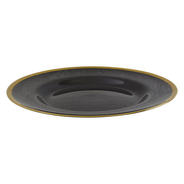 Premier Housewares Ida Black Glass Charger Plate With Gold Rim