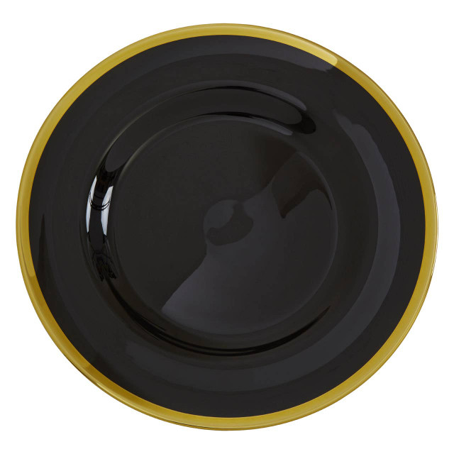 premier housewares Ida Black Glass Charger Plate with Gold Rim