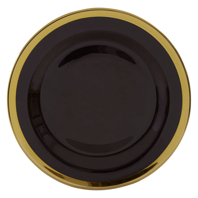 Premier Housewares Ida Black Glass Dinner Plate With Gold Rim