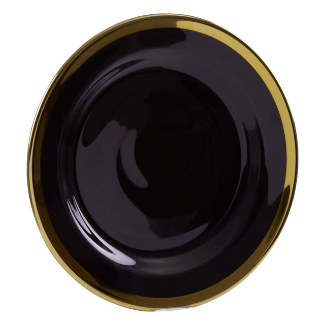 Premier Housewares Ida Black Glass Side Plate With Gold Rim