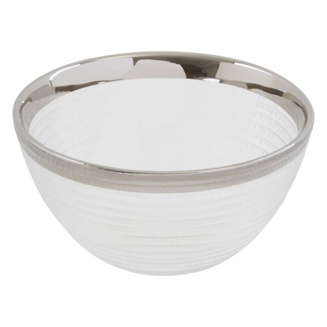 Premier Housewares Ida Embossed Glass Bowl With Silver Rim