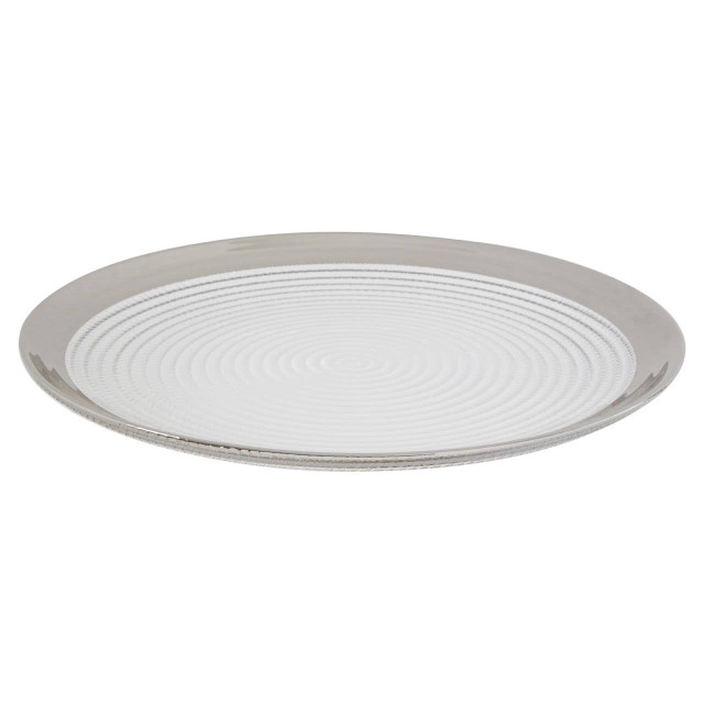 Premier Housewares Ida Embossed Glass Coupe Dinner Plate With Silver Rim