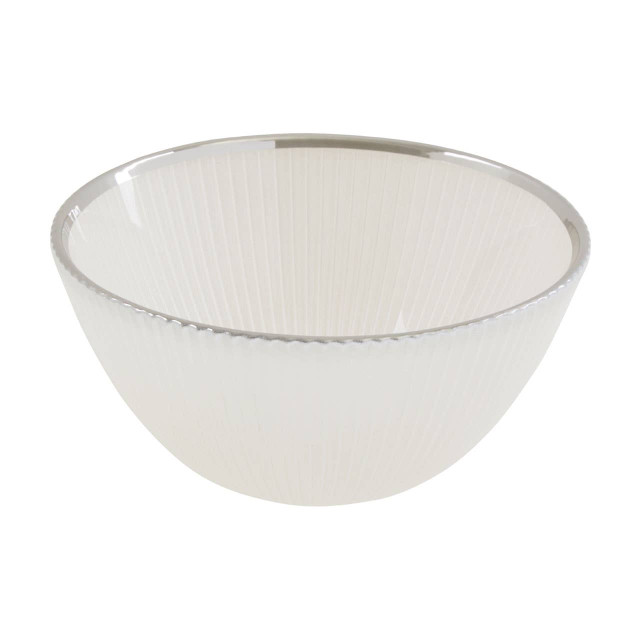 Premier Housewares Ida White Embossed Glass Bowl With Silver Rim