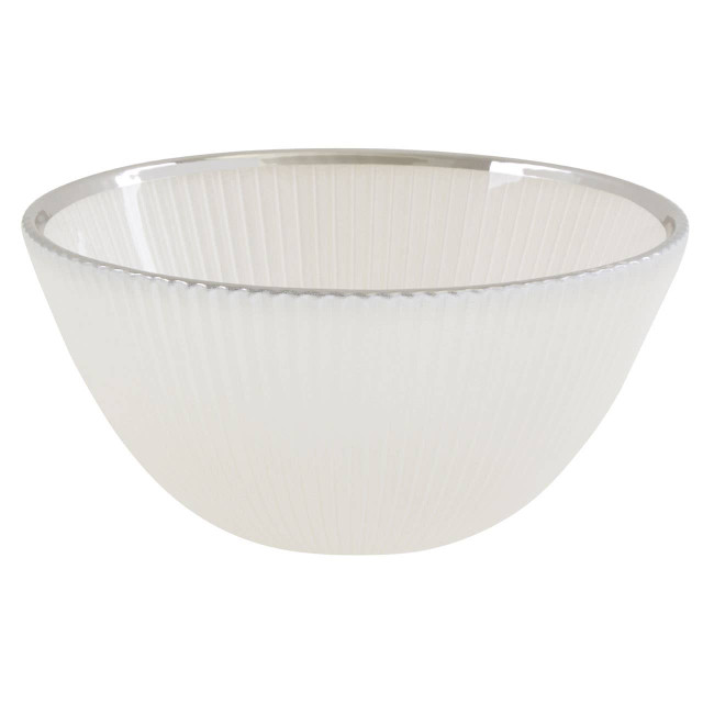 premier housewares Ida White Embossed Glass Bowl with Silver Rim