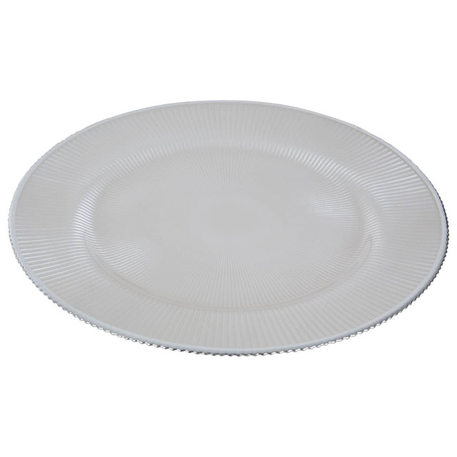 Premier Housewares Ida White Embossed Glass Charger Plate With Silver Rim
