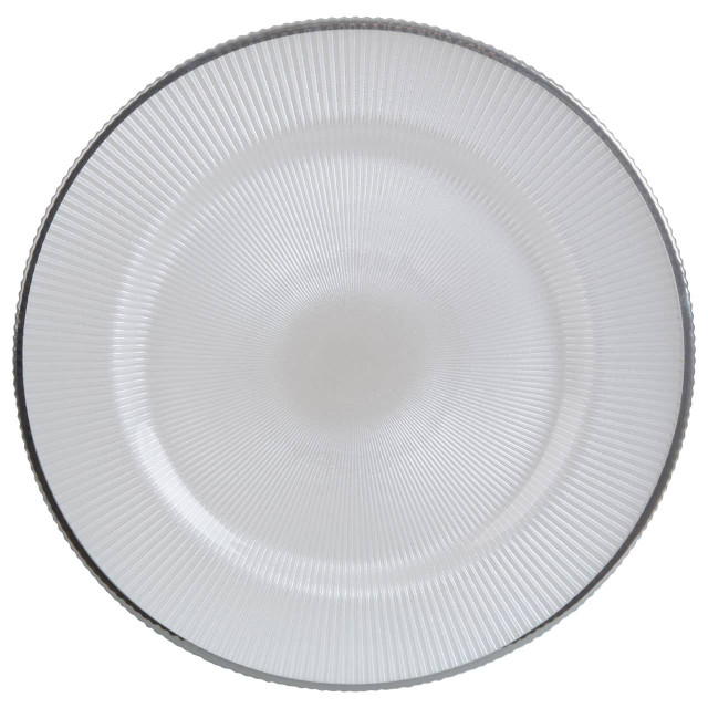 premier housewares Ida White Embossed Glass Charger Plate with Silver Rim