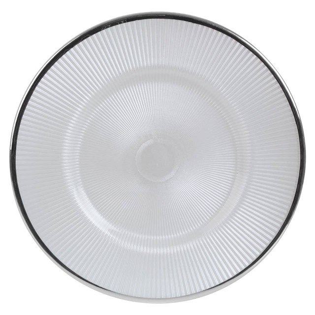 Premier Housewares Ida White Embossed Glass Dinner Plate With Silver Rim