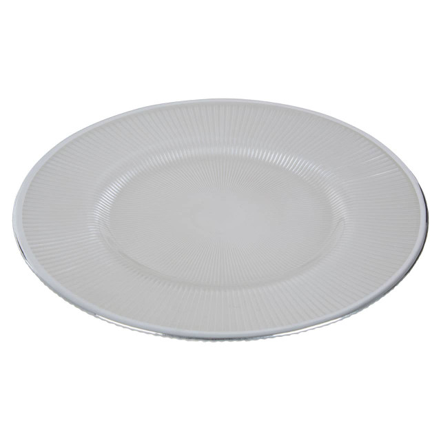 Premier Housewares Ida White Embossed Glass Dinner Plate With Silver Rim