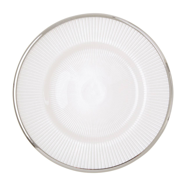 premier housewares Ida White Embossed Glass Side Plate with Silver Rim