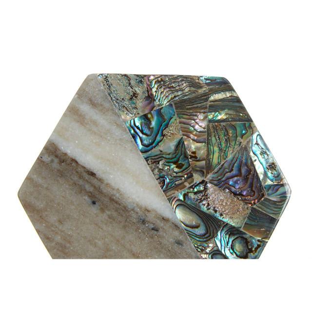 Premier Housewares Imogen Set Of 4 Beige Marble And Paua Shell Coasters