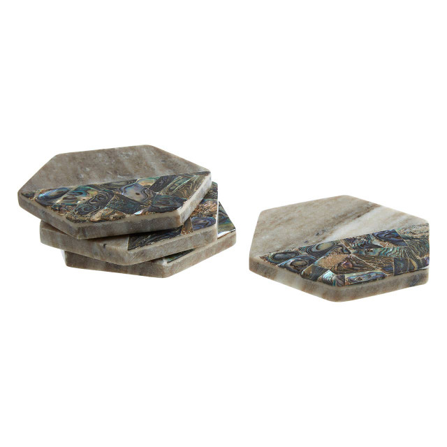 premier housewares Imogen Set Of 4 Beige Marble And Paua Shell Coasters