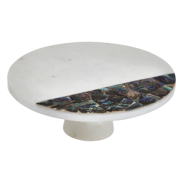 premier housewares Imogen White Marble and Paua Shell Round Cake Stand