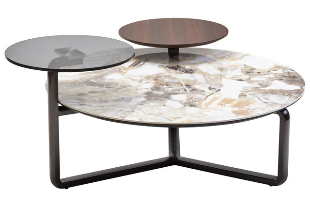Premier Housewares Imperia 3 Tier Round Ceramic Marble Effect Coffee Table