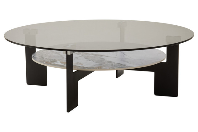 Premier Housewares Imperia Round Grey Glass And Ceramic Large Coffee Table