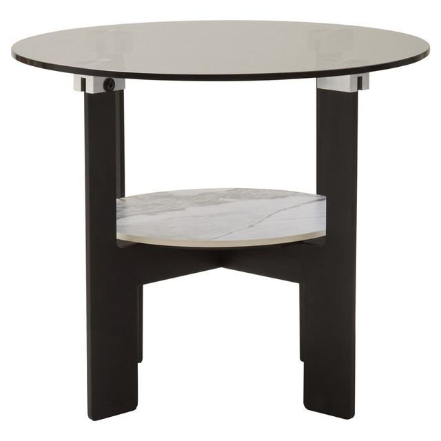 Premier Housewares Imperia Round Grey Glass And Ceramic Small Coffee Table
