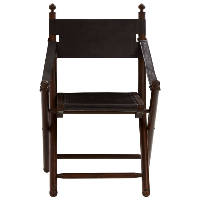Premier Housewares Inca Black Leather And Teak Wood Folding Chair