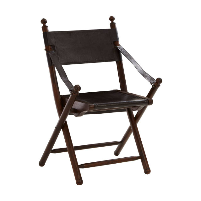premier housewares Inca Black Leather and Teak Wood Folding Chair