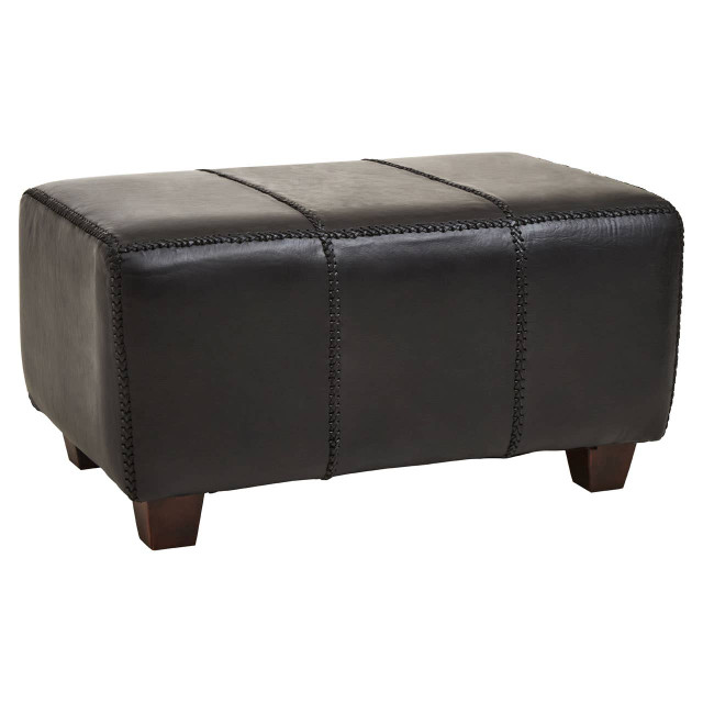 Premier Housewares Inca Black Leather Bench With Teak Wood Legs