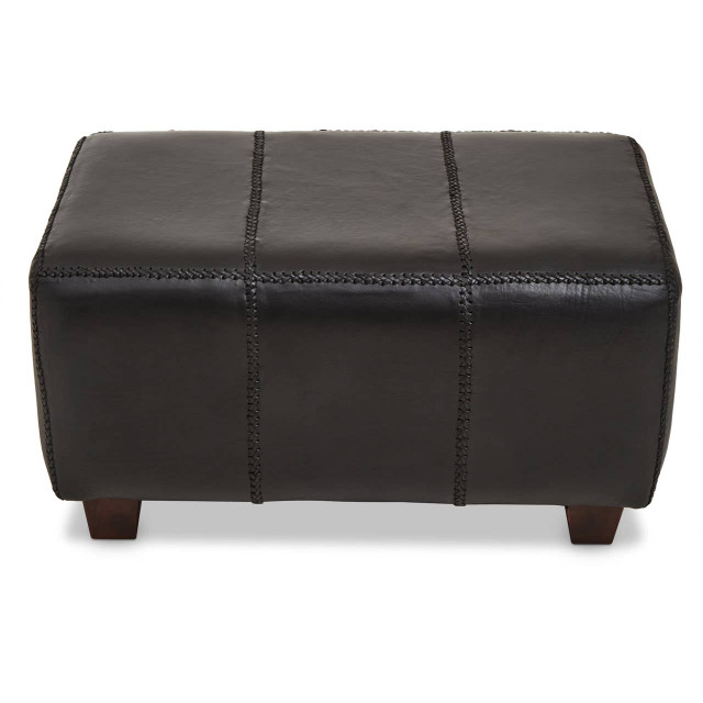 premier housewares Inca Black Leather Bench with Teak Wood Legs