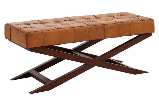 premier housewares Inca Brown Leather Bench with Cedarwood Base
