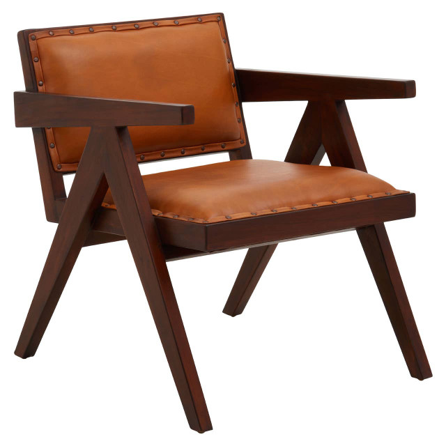 Premier Housewares Inca Tan Leather And Teak Frame Chair