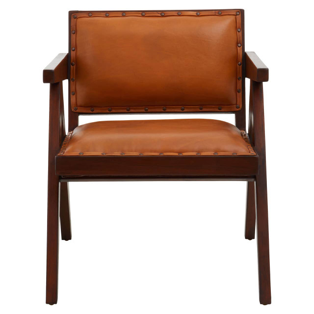 premier housewares Inca Tan Leather and Teak Frame Chair