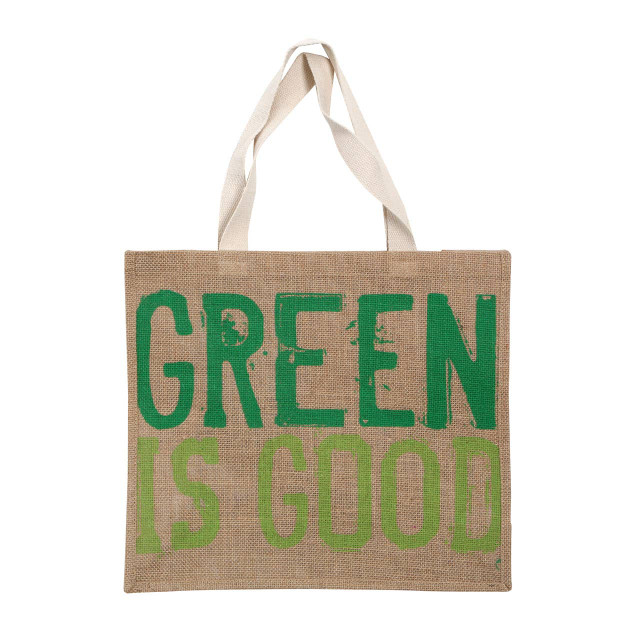 Premier Housewares Jade Green Is Good Jute Shopping Bag