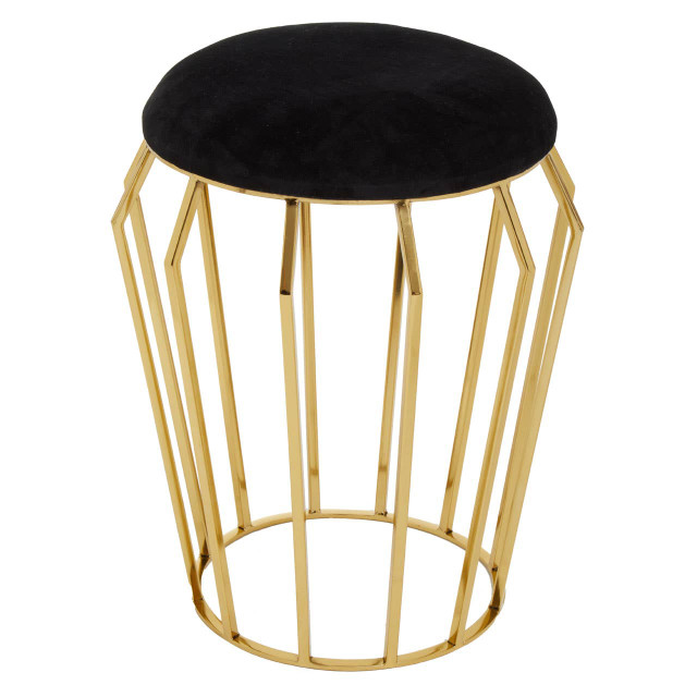 Premier Housewares Jaipur Black Velvet And Gold Finish Stool