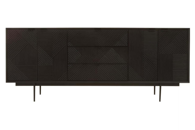 Premier Housewares Jakara Black Finish Sideboard With 4 Doors And 3 Drawers
