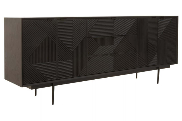 premier housewares Jakara Black Finish Sideboard with 4 Doors and 3 Drawers