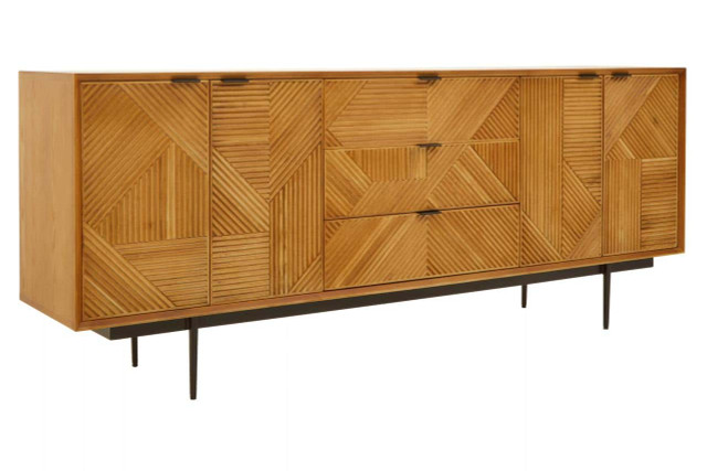 Premier Housewares Jakara Natural Finish Sideboard With 4 Doors And 3 Drawers