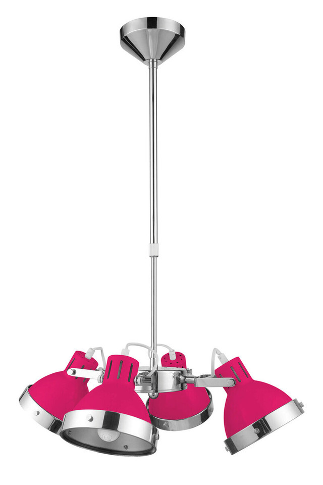 Premier Housewares Jasper Hot Pink And Chrome 4 Shade Pendant Light