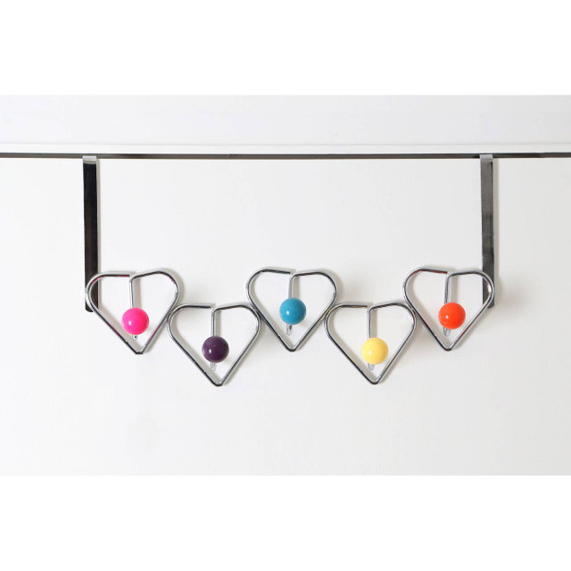 Premier Housewares Jaxen 5 Hook Heart Design Over Door Hanger With Multi Coloured Balls
