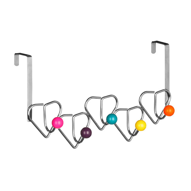 premier housewares Jaxen 5 Hook Heart Design Over Door Hanger With Multi Coloured Balls