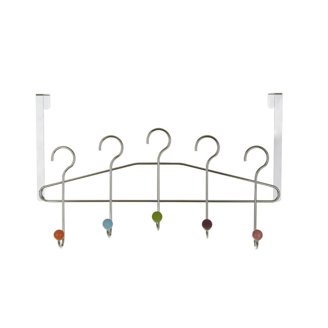 Premier Housewares Jaxen Chrome 5 Hook Over Door Hanger With Multi Coloured Ceramic Balls