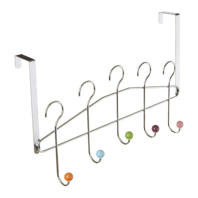 premier housewares Jaxen Chrome 5 Hook Over Door Hanger With Multi Coloured Ceramic Balls