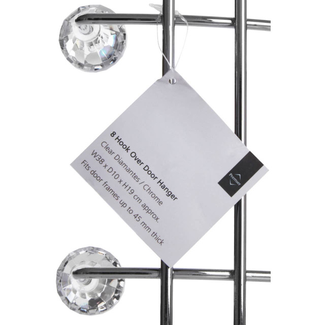 Premier Housewares Jaxen Chrome Over Door Hanger With Eight Diamante Hooks