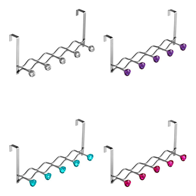 Premier Housewares Jaxen Chrome Over Door Hanger With Five Diamante Hooks