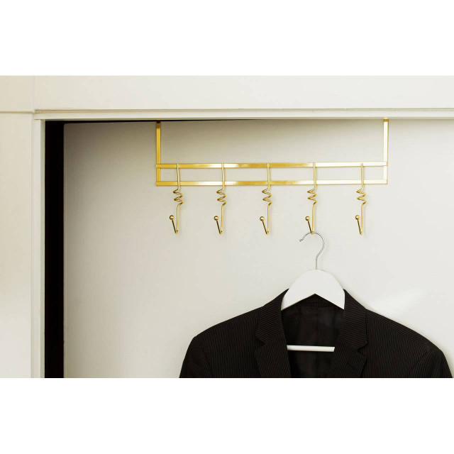 Premier Housewares Jaxen Gold Finish Over Door 5 Hook Swirl Hanger