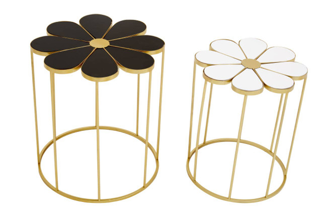 Premier Housewares Jodie Set Of Two Black And White Petal Tables