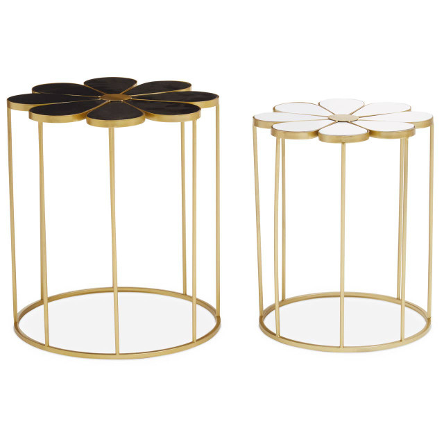 premier housewares Jodie Set Of Two Black And White Petal Tables