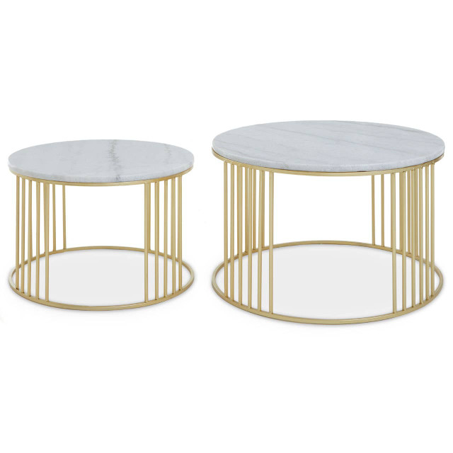 Premier Housewares Jodie Set Of Two White Marble And Gold Frame Table